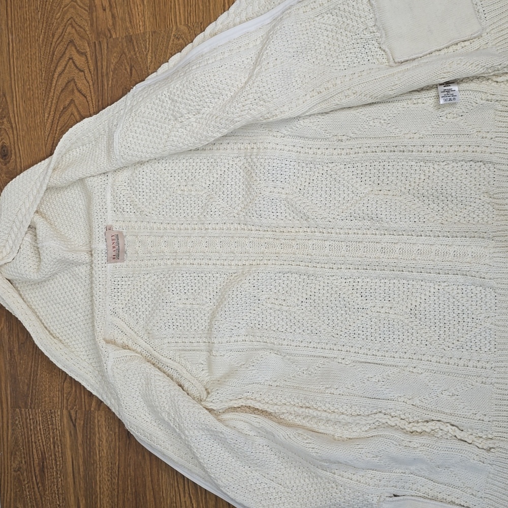 BLARNEY FISHERMAN CABLEKNIT ZIP CARDIGAN WITH HOOD 3/4 Sleeve 100% MERINO WOOL - Picture 8 of 9